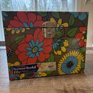 Vintage 1970s Flower Power Metal Storage File Box Hippie 12.5" Ballonoff NO KEY